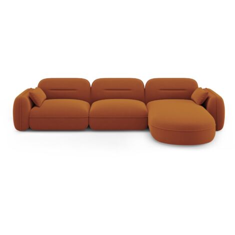 Canapé d'angle droit modulable 4 places en velours terracotta