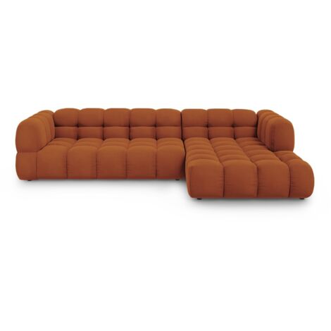 Canapé d'angle droit modulable 4 places en velours terracotta