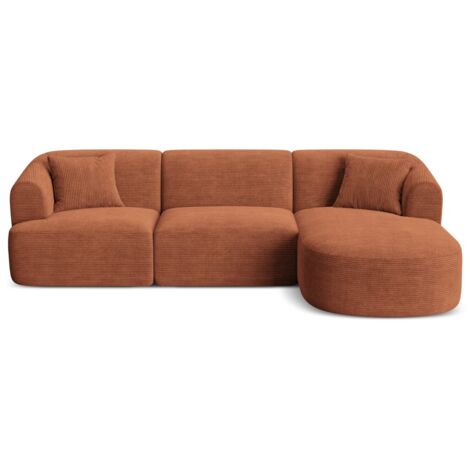 Canapé d'angle droit modulable 4 places velours côtelé terracotta
