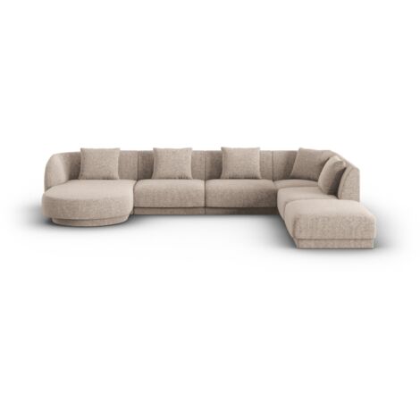 Canapé d'angle droit panoramique 6 places en chenille beige