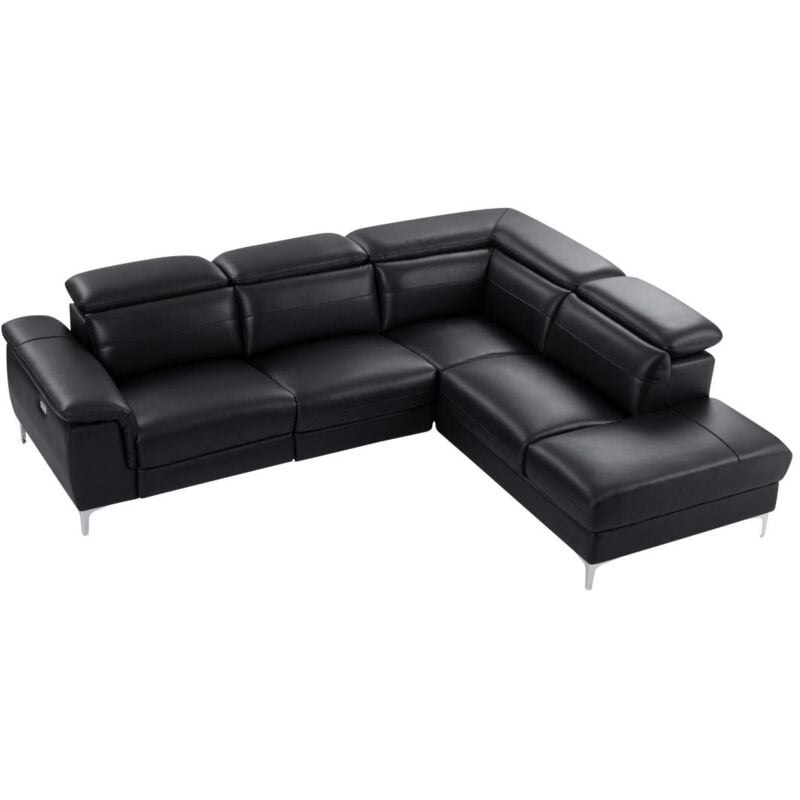 Vente-unique - Canapé d'angle droit relax électrique en cuir noir fusino