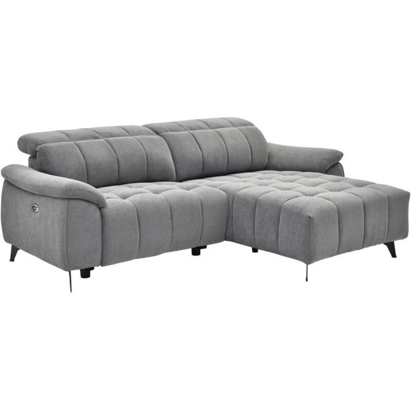 Vente-unique - Canapé d'angle droit relax électrique en tissu texturé gris celtimo