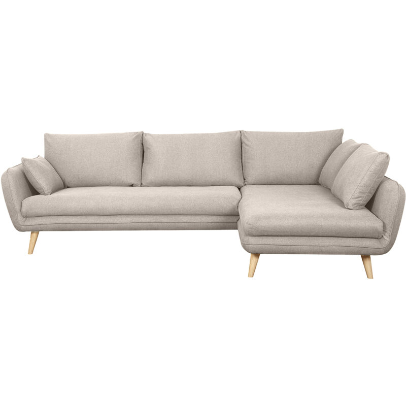 Miliboo - Canapé d'angle droit scandinave 5 places en tissu beige et bois clair creep