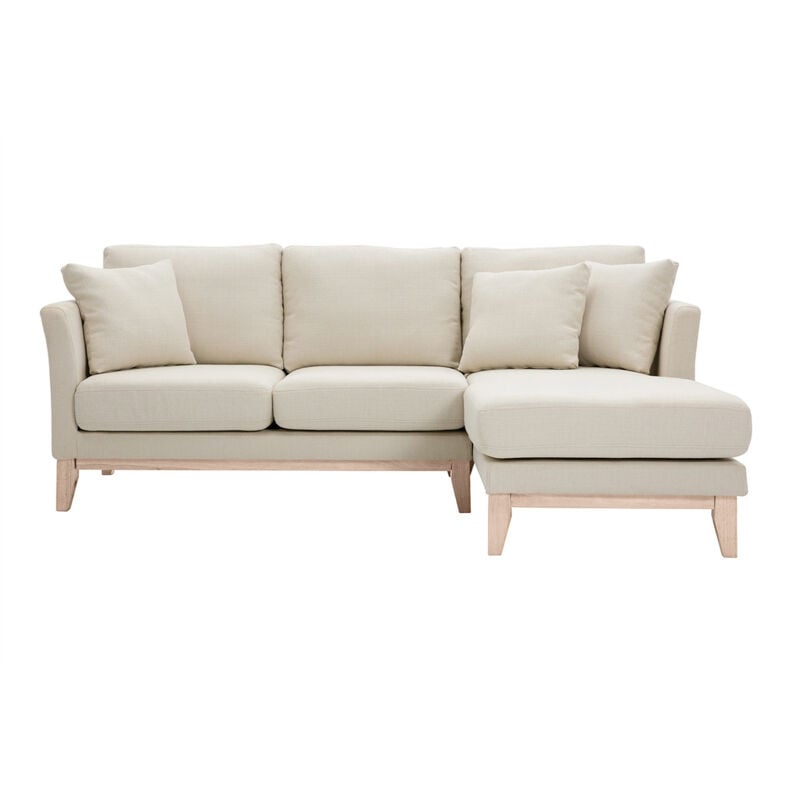 Miliboo - Canapé d'angle droit déhoussable 4 places en tissu beige et bois clair oslo