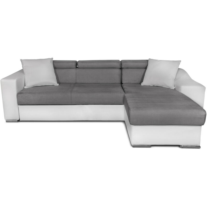 Usinestreet - Canapé d'angle elona convertible bi-matière Blanc et Gris avec poufs de rangement à gauche