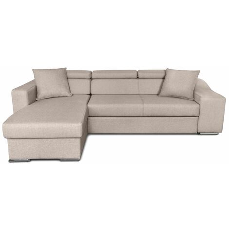 Canapé d'angle ELONA Convertible en Tissu - Beige - Angle Gauche