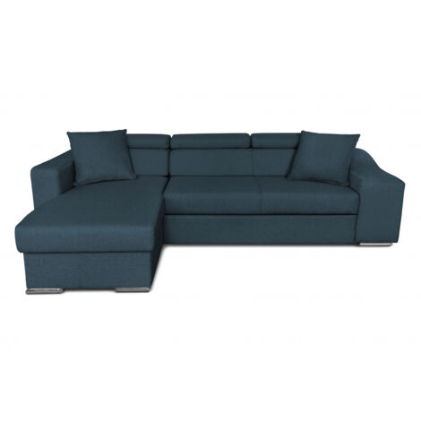 Canapé d'angle ELONA Convertible en tissu bleu pétrole avec poufs de rangement à droite