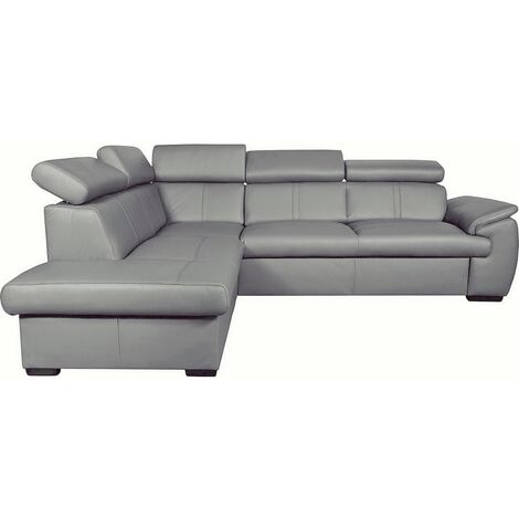 - Canapé d'angle en 100% cuir de luxe italien , 5/6 places CITIBEST, couleur gris clair angle gauche