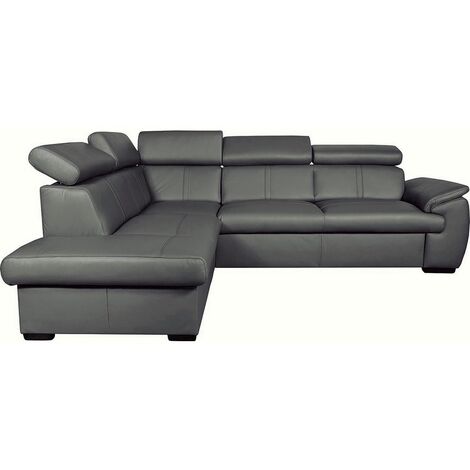 Canapé d'angle en 100% cuir de luxe italien , 5/6 places CITIBEST, couleur gris foncé, angle gauche