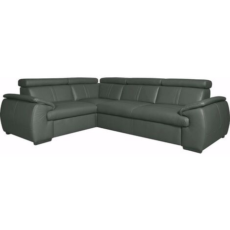Canapé d'angle en 100% cuir de luxe italien , 5 places Cintia, couleur gris foncé, angle gauche