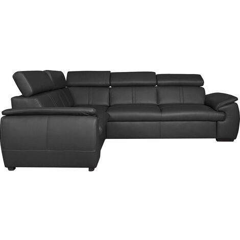 Canapé d'angle en 100% cuir de luxe italien , 5 places Cintia, couleur noir, angle gauche