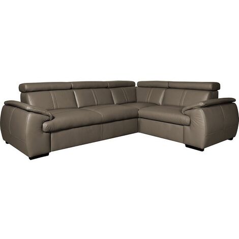 Canapé d'angle en 100% cuir de luxe italien , 5 places Cintia, couleur taupe, angle droit