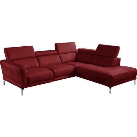 Canapé d'angle en 100% tout cuir épais de luxe italien 5/6 places DALEN, rouge foncé, angle droit