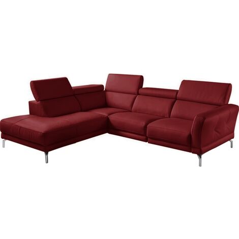 Canapé d'angle en 100% tout cuir épais de luxe italien 5/6 places DALEN, rouge foncé, angle gauche