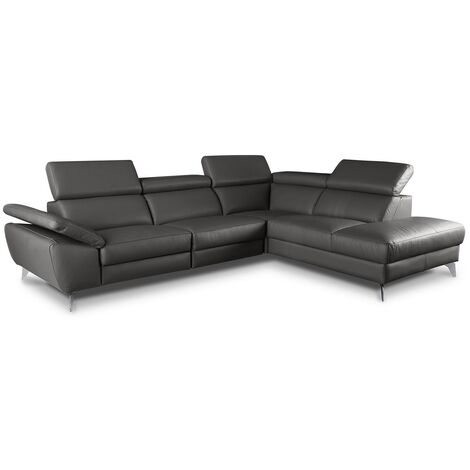 Canapé d'angle en 100% tout cuir épais de luxe italien, 5/6 places KASINI, anthracite, angle droit