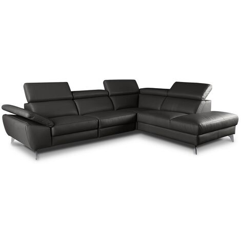 Canapé d'angle en 100% tout cuir épais de luxe italien, 5/6 places KASINI, noir, angle droit
