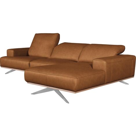 Canapé d'angle en 100% tout cuir épais de luxe italien 5/6 places PORTO, couleur cognac, angle droit