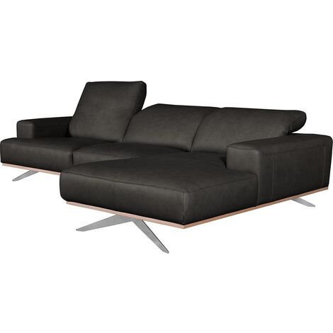 Canapé d'angle en 100% tout cuir épais de luxe italien 5/6 places PORTO, noir, angle droit