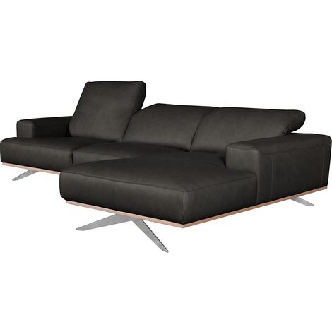 Canapé d'angle en 100% tout cuir épais de luxe italien 5/6 places PORTO, noir, angle droit - Noir
