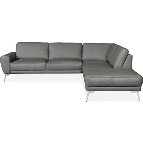 Canapé d'angle en 100% TOUT cuir italien de prestige 6/7 places SPANIA, gris, angle droit