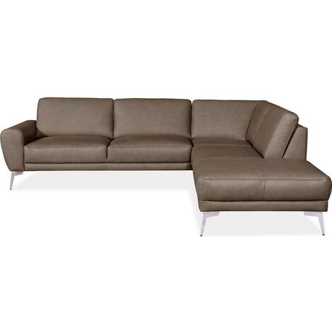 Canapé d'angle en 100% TOUT cuir italien de prestige 6/7 places SPANIA, marron cognac, taupe (vers moka)droit