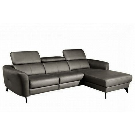 Canapé d'angle en cuir de luxe italien , 5 places BERTI, gris foncé, angle droit