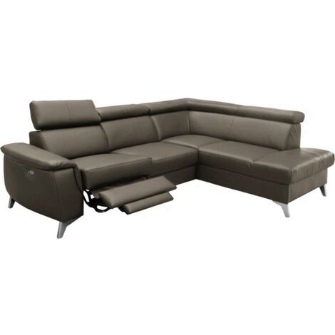 Canapé d'angle en cuir italien de luxe 5/6 places avec relax électrique et coffre, LINCOLN, taupe, angle droit