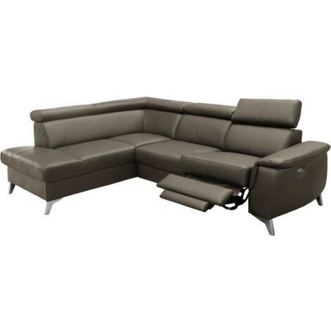 Canapé d'angle en cuir italien de luxe 5/6 places avec relax électrique et coffre, LINCOLN, TAUPE, angle gauche