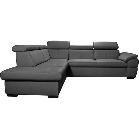 - Canapé d'angle en cuir italien de luxe 5/6 places TONUS, gris foncé, angle gauche