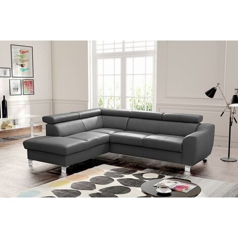Canapé d'angle en cuir italien de luxe 5 places ASTERO, gris foncé, angle gauche