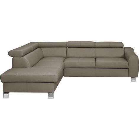 - Canapé d'angle en cuir italien de luxe 5 places ASTERO, taupe, angle gauche
