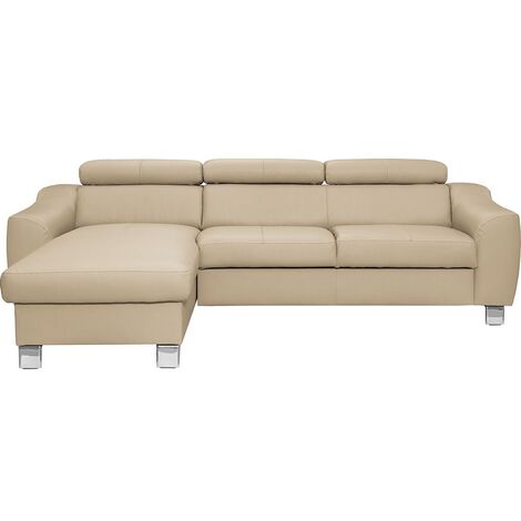 Canapé d'angle en cuir italien de luxe 5 places ASTRA, beige, angle gauche