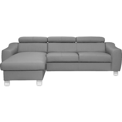 Canapé d'angle en cuir italien de luxe 5 places ASTRA, gris clair, angle gauche