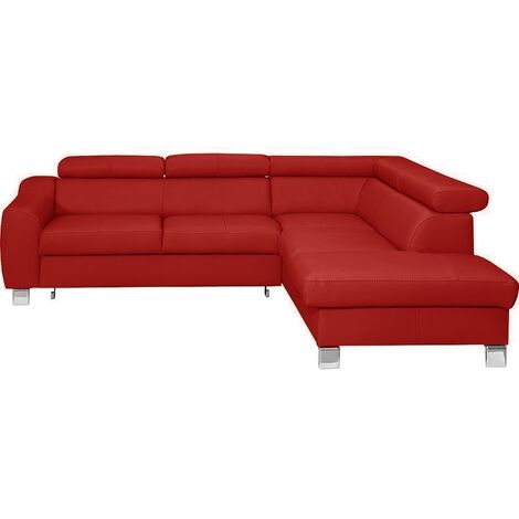 - Canapé d'angle en cuir italien de luxe 5 places ASTRIDO, rouge, angle droit
