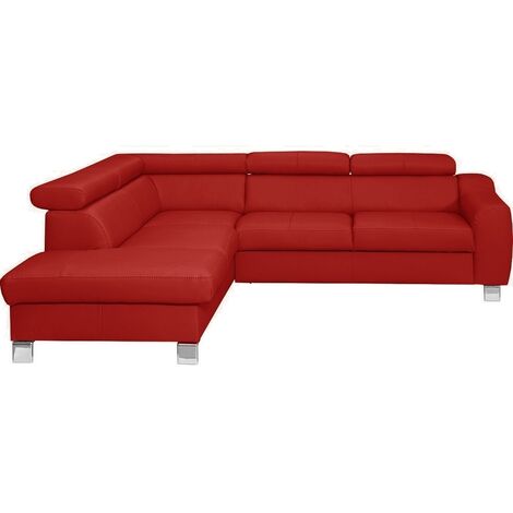 Canapé d'angle en cuir italien de luxe 5 places ASTRIDO, rouge, angle gauche