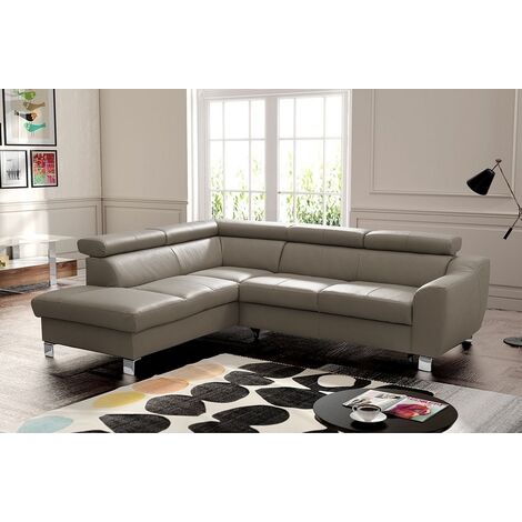 Canapé d'angle en cuir italien de luxe 5 places ASTRIDO, taupe, angle gauche