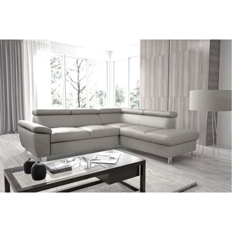Canapé d'angle en cuir italien de luxe 5 places LUTECE gris clair, angle droit
