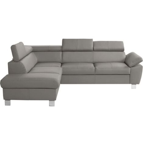 Canapé d'angle en cuir italien de luxe 5 places LUTECE gris clair, angle gauche