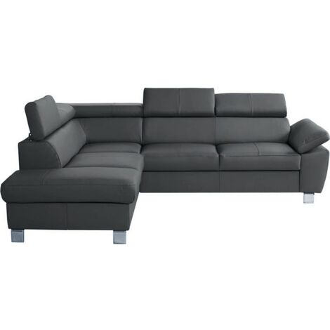 Canapé d'angle en cuir italien de luxe 5 places LUTECE gris foncé, angle gauche
