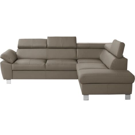 Canapé d'angle en cuir italien de luxe 5 places LUTECE taupe, angle droit