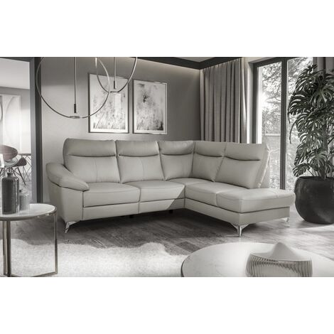 Canapé d'angle en cuir italien de luxe 5 places LUZINI gris clair, angle droit