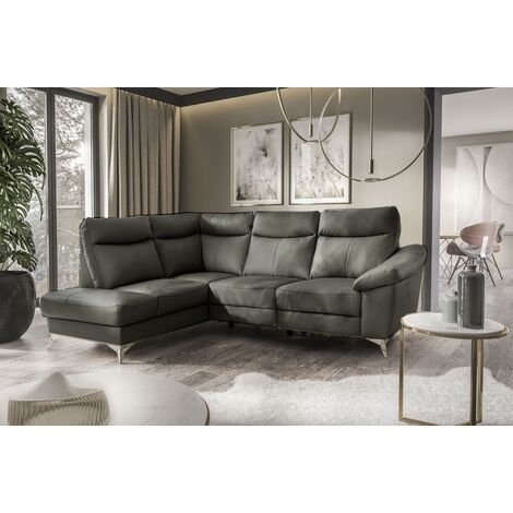 Canapé d'angle en cuir italien de luxe 5 places LUZINI gris foncé, angle gauche