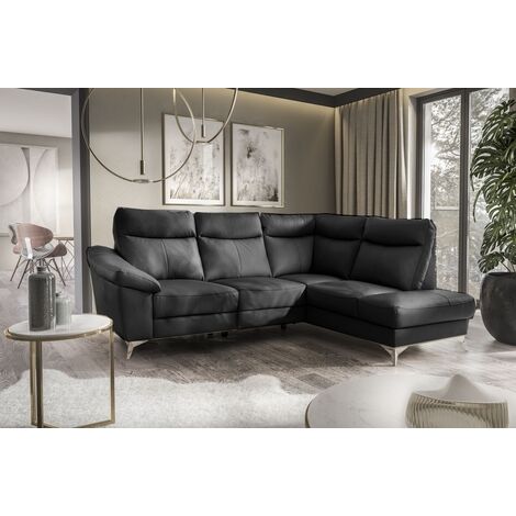 Canapé d'angle en cuir italien de luxe 5 places LUZINI noir, angle droit