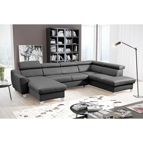 Canapé d'angle en cuir italien de luxe 7/8 places ASTONIA, gris foncé, angle droit