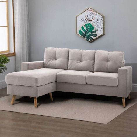 Canapé d'Angle en Forme L avec Tissu en Lin, Design Scandinave pour Salon et Petit Espace, Confort Moderne et Élégant, 193 cm de Longueur ， Gris Clair