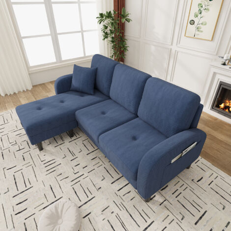 Canapé d'angle en L avec méridienne – 166 x 118 x 77 cm – Canapé 3 places, tissu velours côtelé, pieds en plastique, design modulable, idéal pour les salons, appartements et bureaux
