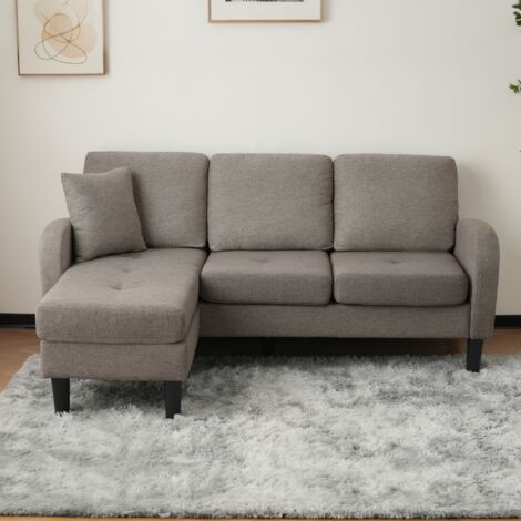 Canapé d'angle en L avec méridienne - Canapé 3 places, tissu en coton et lin respirant, pieds en plastique, design modulaire, Convient aux salons, appartements et bureaux - Gris foncé