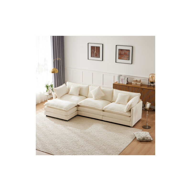 Hauss Spole - Canapé d'angle l 283 cm 3 places, chenille, beige