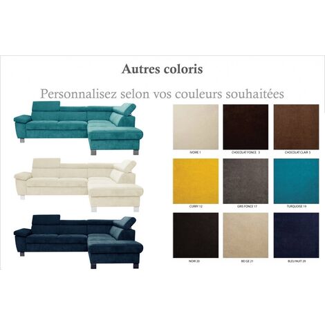 Canapé d'angle en tissu luxe 5 places LUGO couleur personnalisée, angle droit