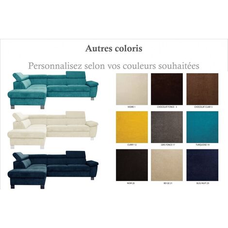 Canapé d'angle en tissu luxe 5 places LUGO couleur personnalisée, angle gauche